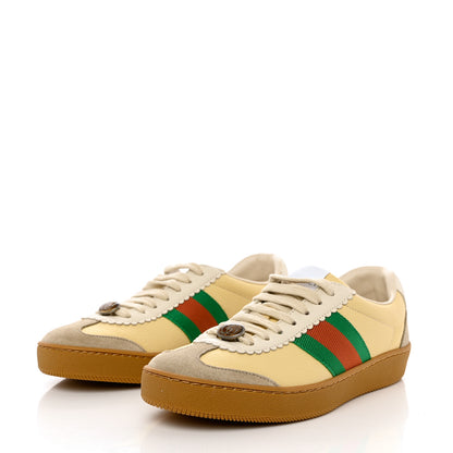 Gucci Calfskin Suede Web Womens G74 Sneakers 35 Oatmeal Burro New Mystic White 3 of 8