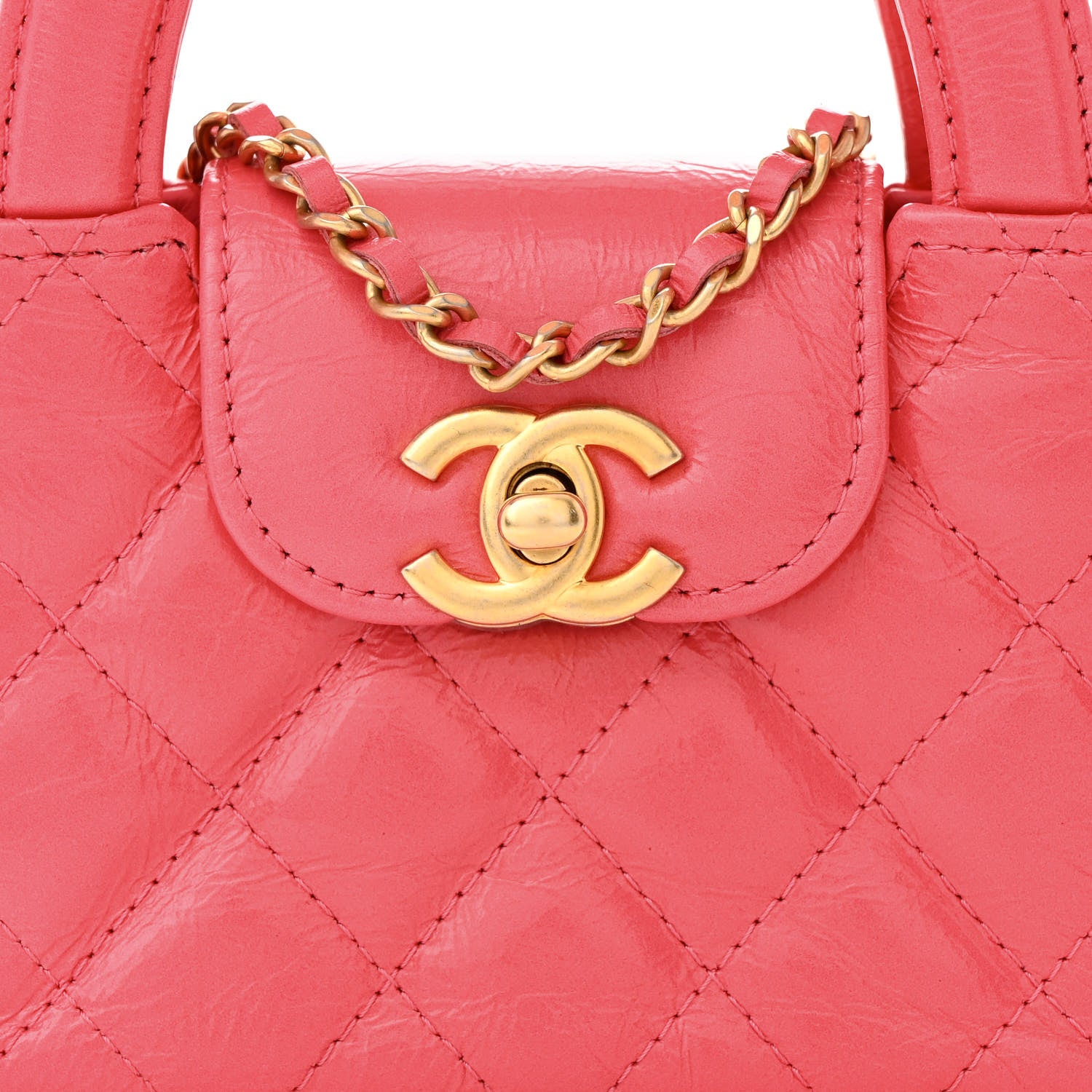 Chanel Shiny Aged Calfskin Quilted Mini Nano Kelly Shopper Dark Pink 8 of 10