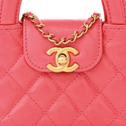 Chanel Shiny Aged Calfskin Quilted Mini Nano Kelly Shopper Dark Pink 8 of 10