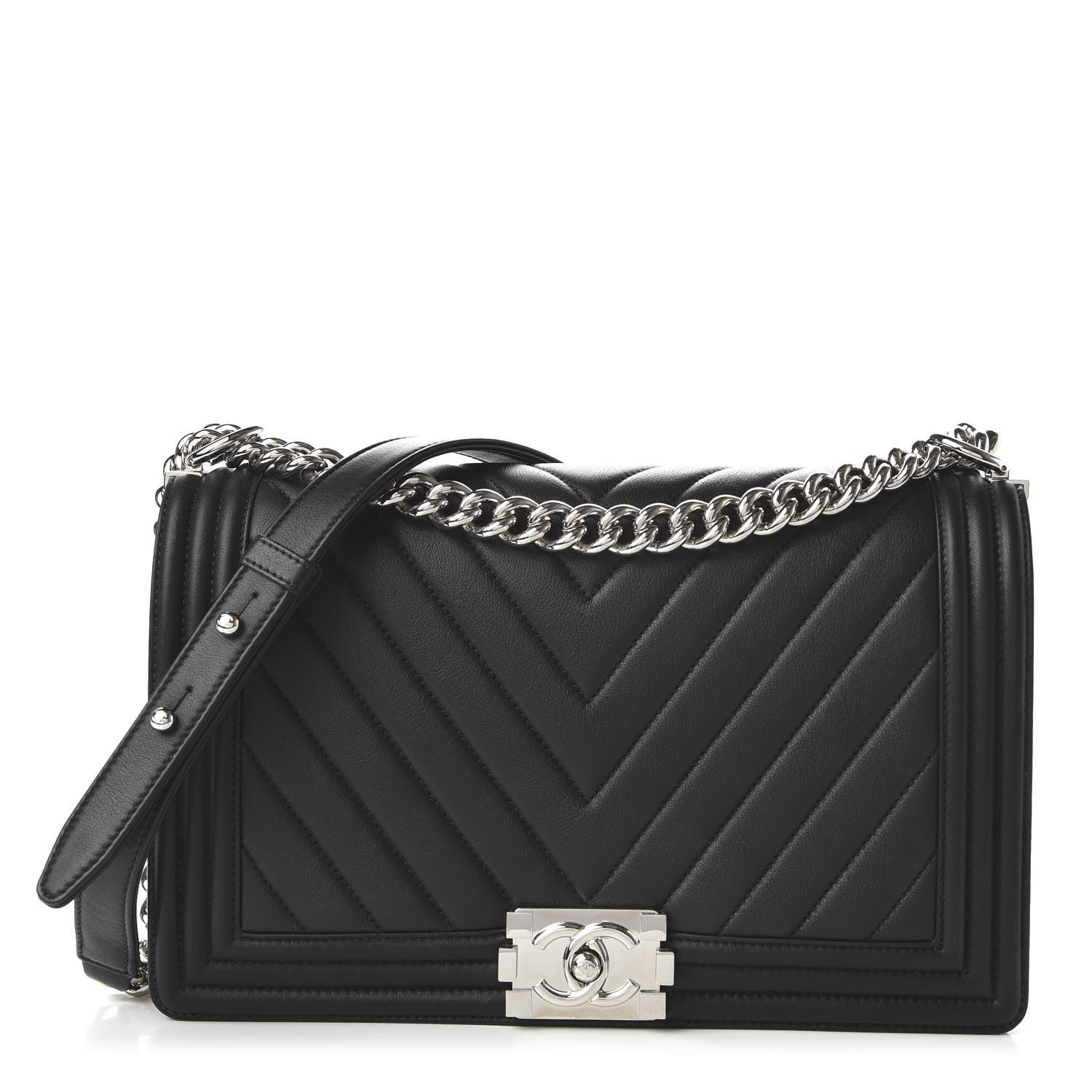Chanel Calfskin Chevron Quilted New Medium Boy Flap Black 1 of 10