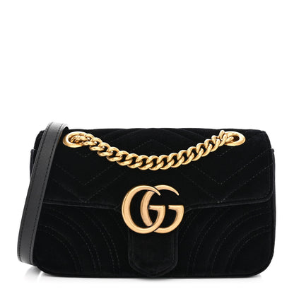 Gucci Velvet Matelasse Mini GG Marmont Shoulder Bag Black 1 of 10
