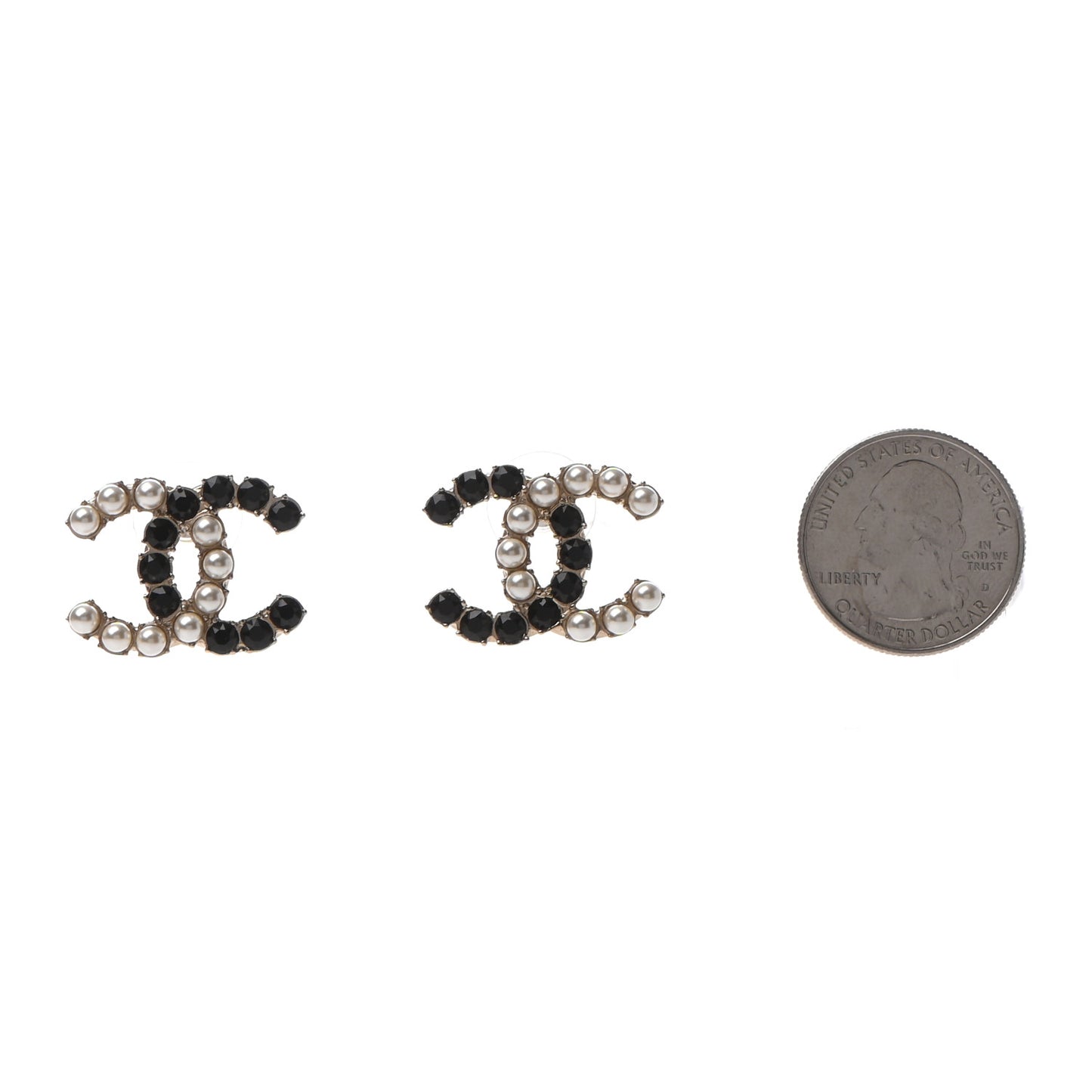 Crystal Pearl CC Dazzling Domino Earrings Gold Black