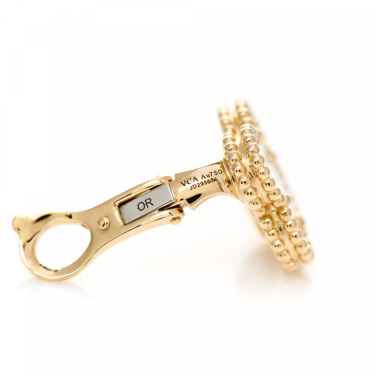 Van Cleef & Arpels 18K Yellow Gold Mother of Pearl Vintage Alhambra Clip-On Earrings 4 of 6