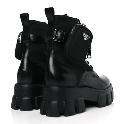 Prada Spazzolato Rois Nylon Metal Triangle Logo Monolith Pouch Pocket 55mm Boots 39 Black 4 of 7