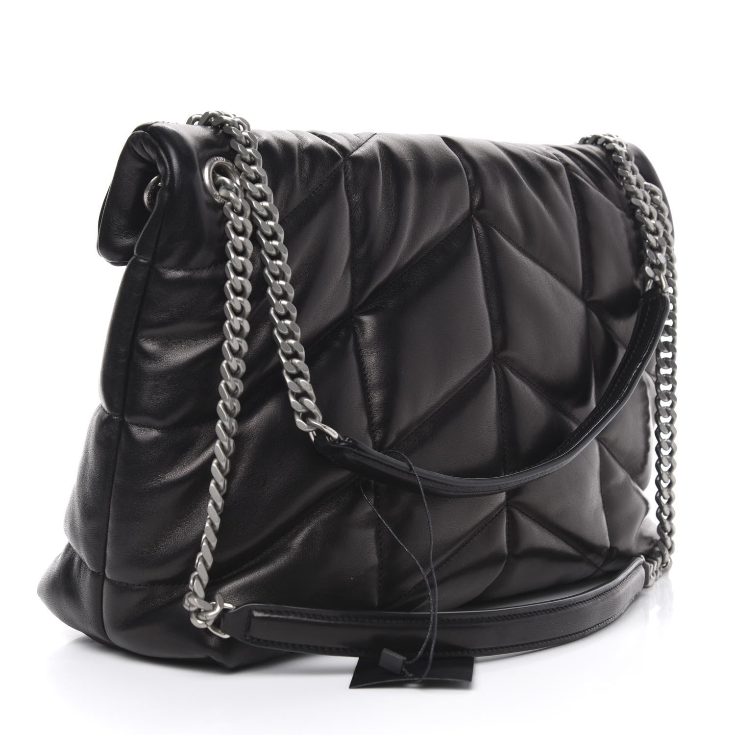 Saint Laurent Lambskin Quilted Medium Loulou Puffer Monogram Chain Satchel Black 3 of 11