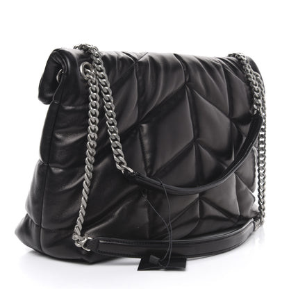 Saint Laurent Lambskin Quilted Medium Loulou Puffer Monogram Chain Satchel Black 3 of 11