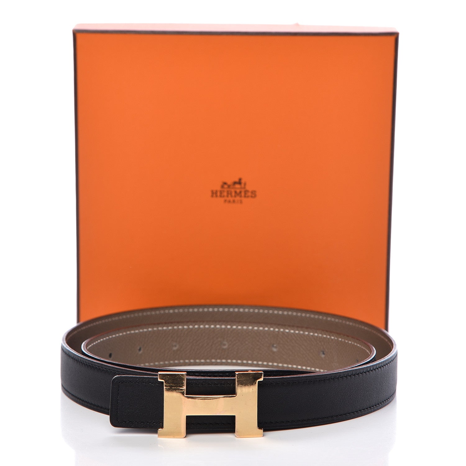 Hermes Swift Epsom 24mm Mini Constance H Belt 90 Black Etoupe 9 of 9
