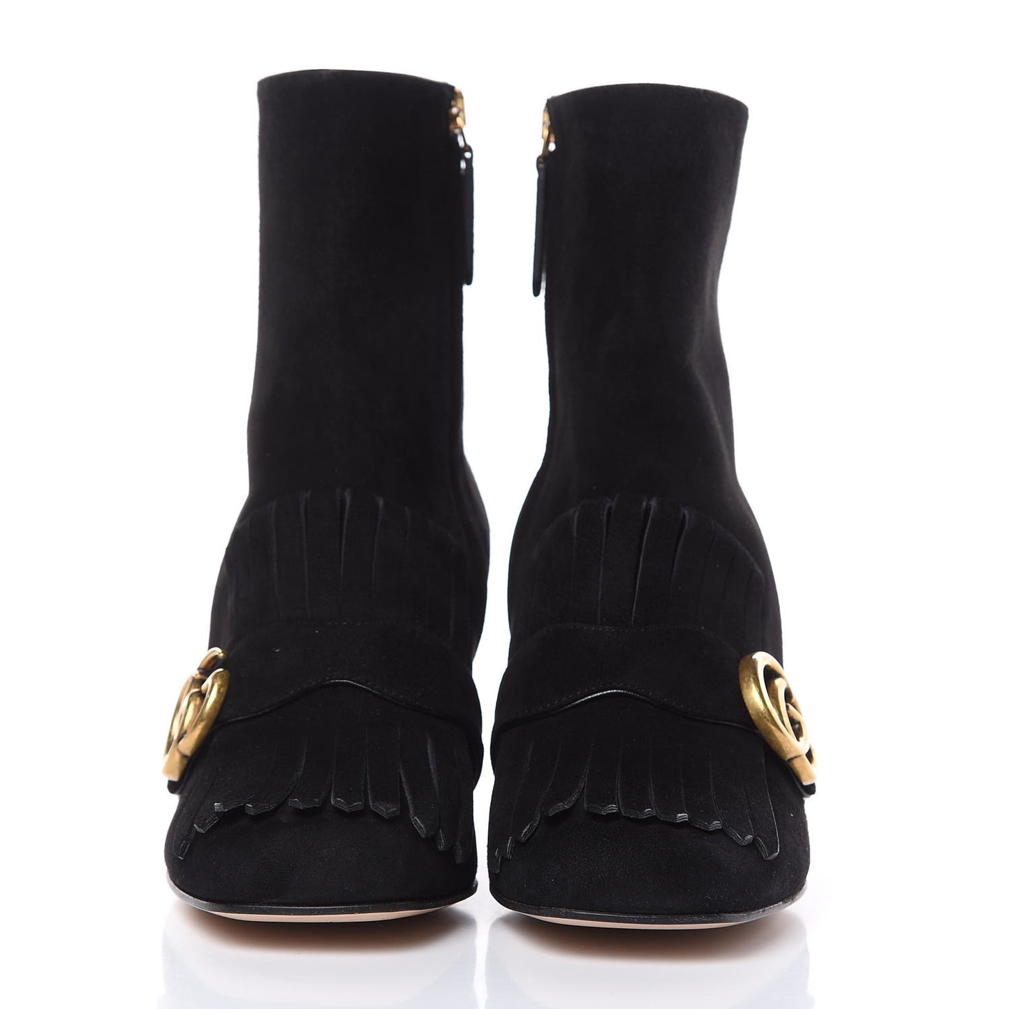 Kid Scamosciato GG Marmont Fringe 75mm Ankle Boots 38.5 Black