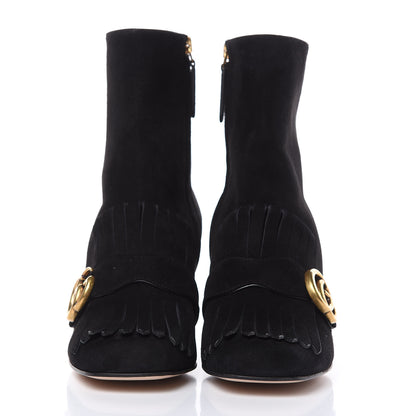 Gucci Kid Scamosciato GG Marmont Fringe 75mm Ankle Boots 38.5 Black 2 of 10