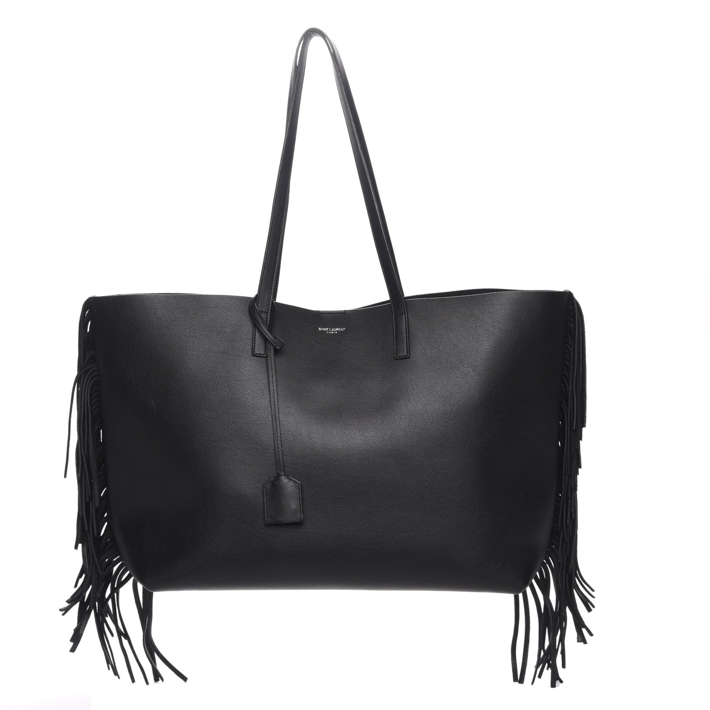 Calfskin Large Fringe Shopping Tote Black