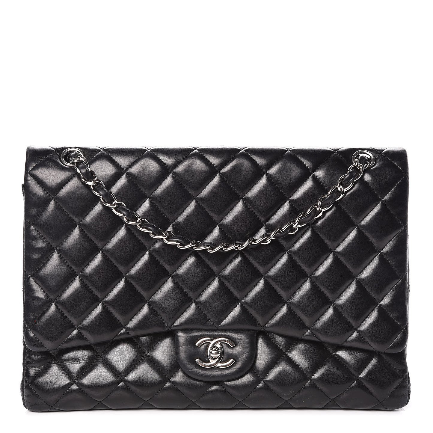 Lambskin Quilted Maxi Single Flap Black