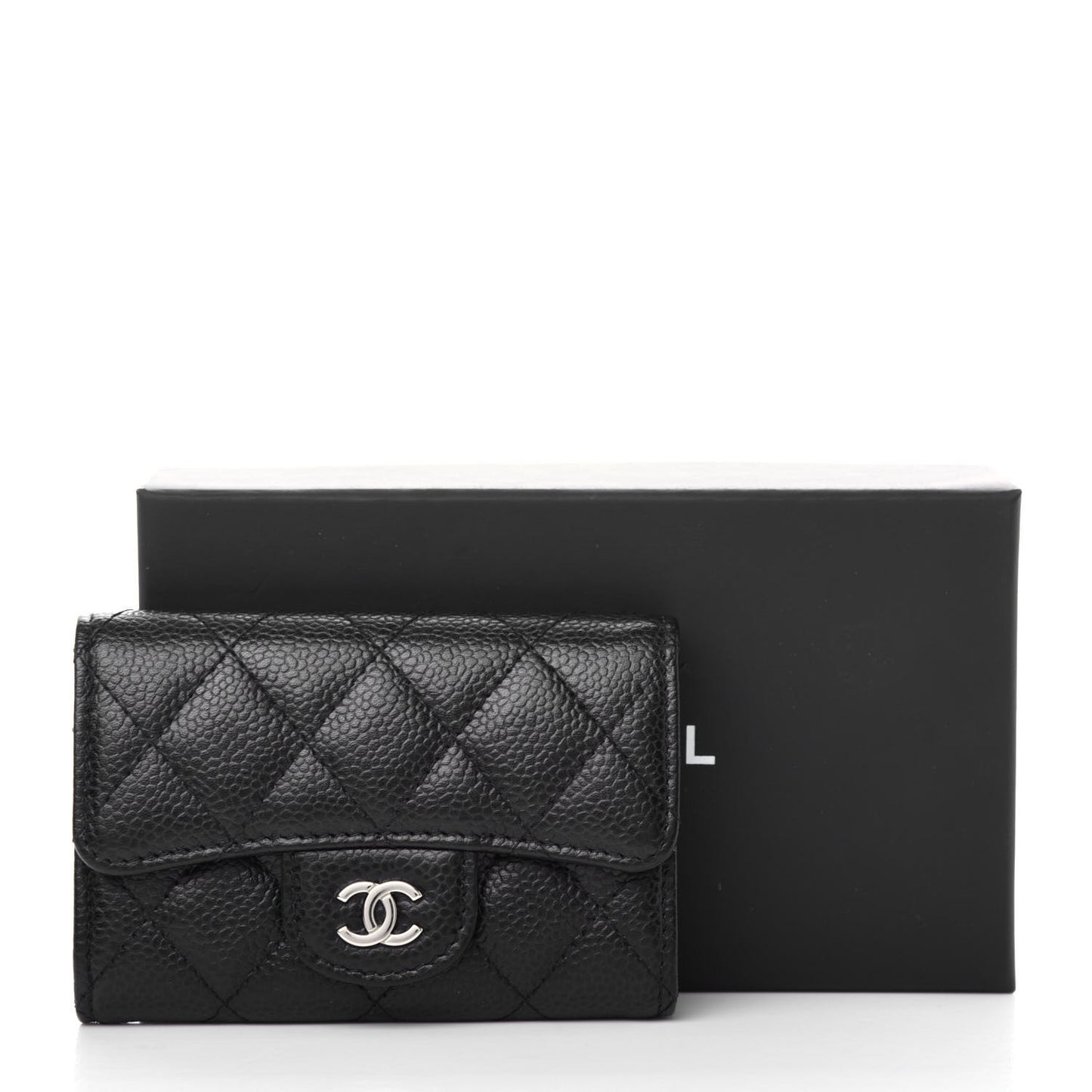 Caviar Quilted Flap Card Holder Black