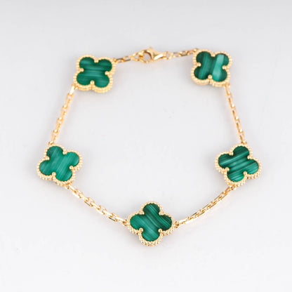 Van Cleef & Arpels 18K Yellow Gold Malachite 5 Motifs Vintage Alhambra Bracelet 3 of 5