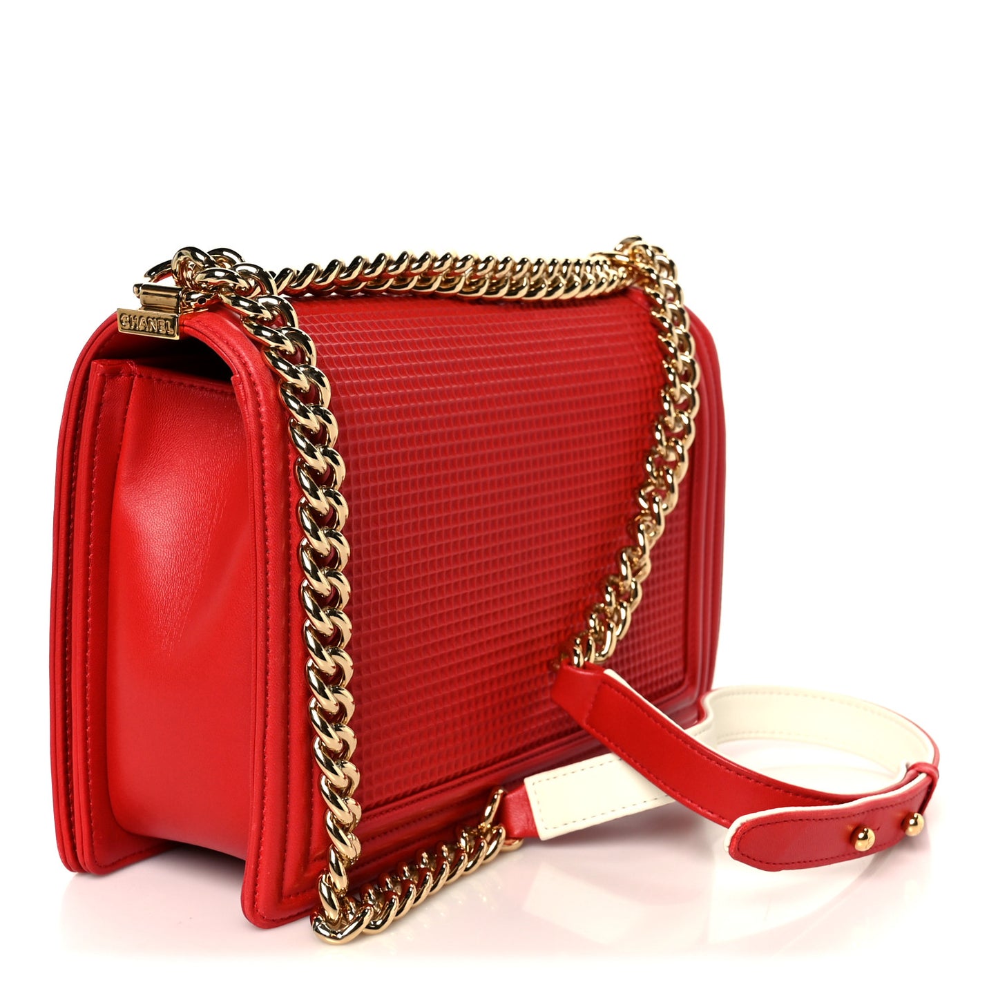 Lambskin Embossed New Medium Boy Cube Flap Red