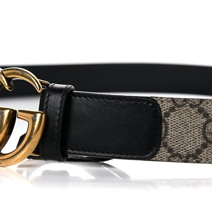 Gucci GG Supreme Monogram Matte Plutone Calfskin Double G 30mm Belt 85 34 Beige Ebony Black 6 of 9