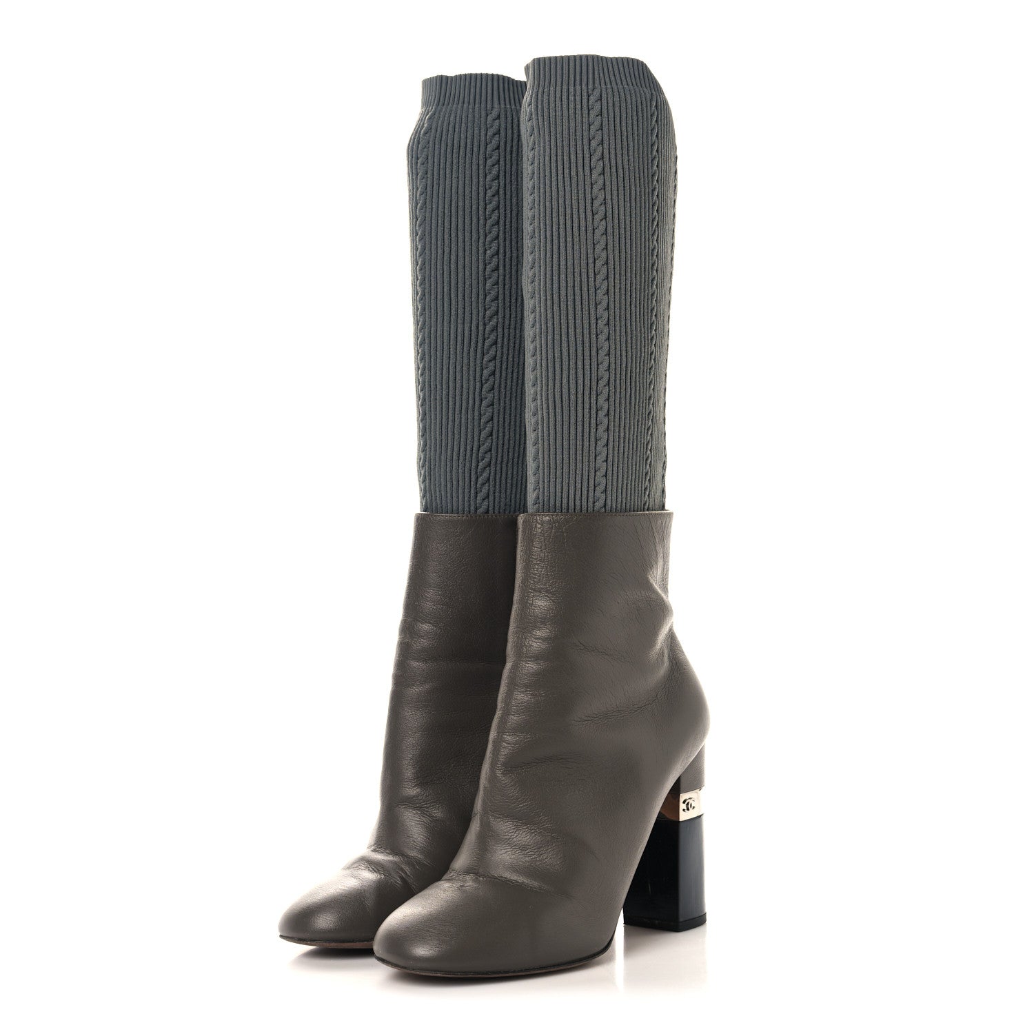 Chanel Kangaroo Knit CC Short Booties 37.5 Grey Black 3 of 7