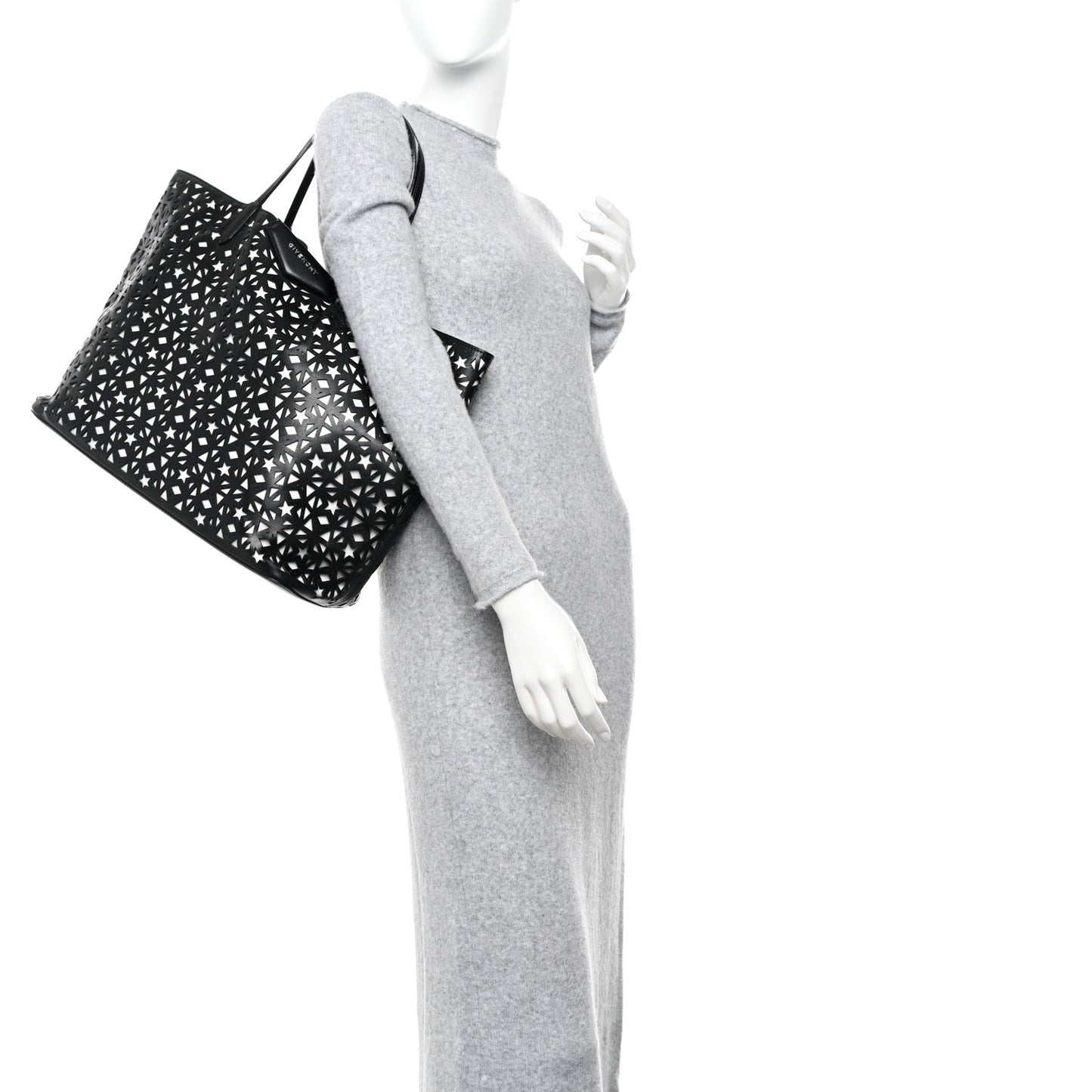 Calfskin Lazer Cut Large Antigona Tote Black White