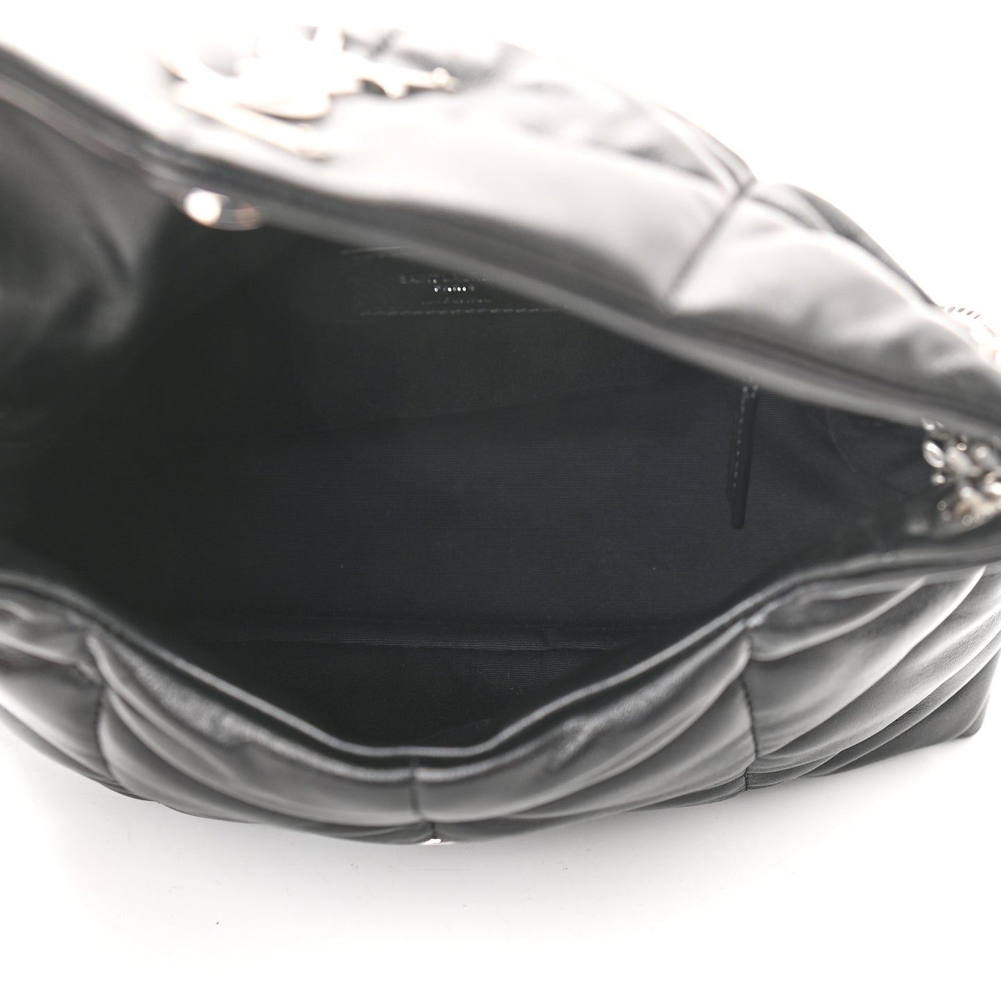 Lambskin Quilted Small Loulou Puffer Monogram Chain Satchel Black