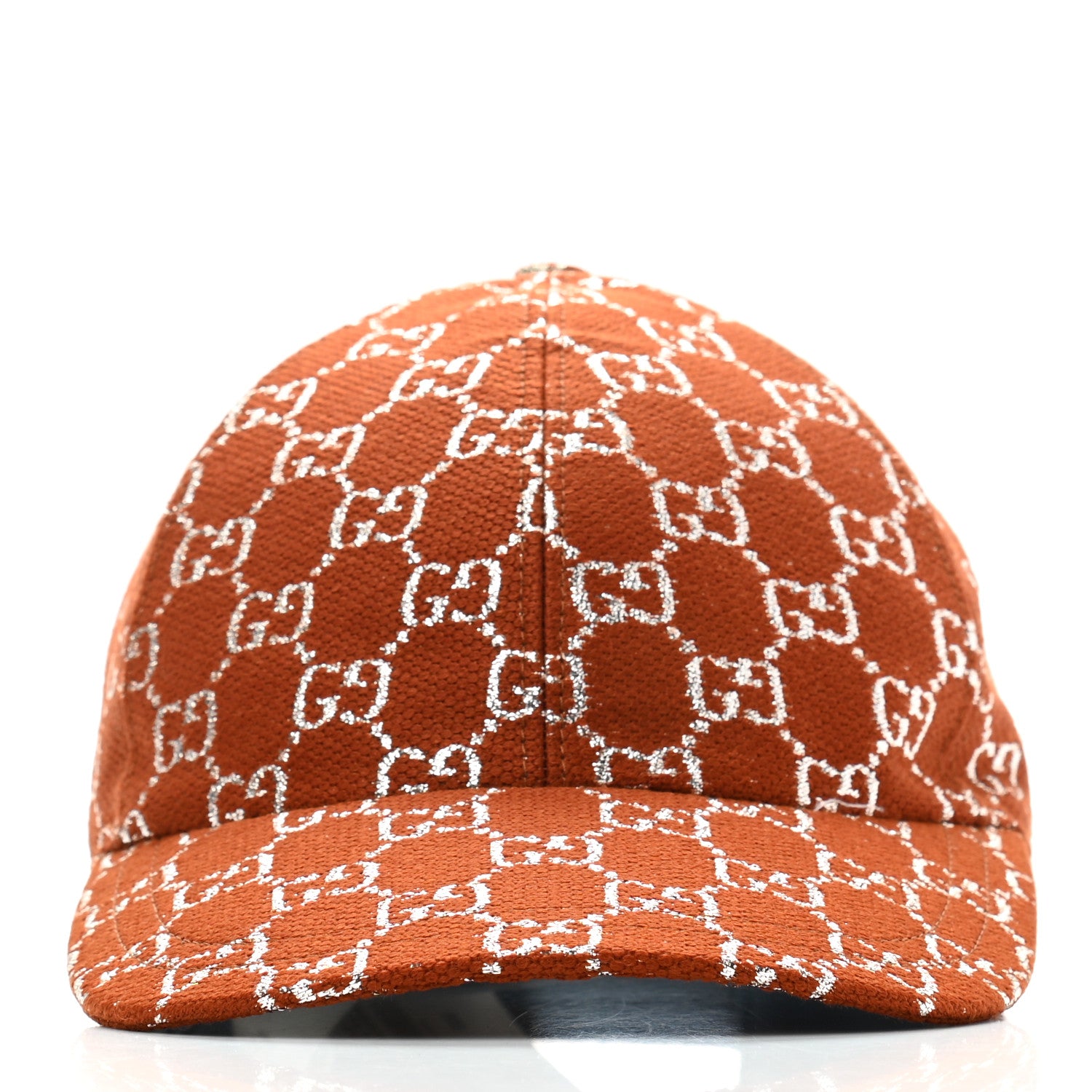 Gucci Canvas Lame GG Monogram Rush Baseball Hat M Burnt Orange Silver 3 of 10