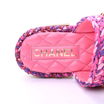 Chanel Raffia Lambskin Woven Chain CC Toe Ring Sandals 36.5 Pink Fuchsia Purple 7 of 9