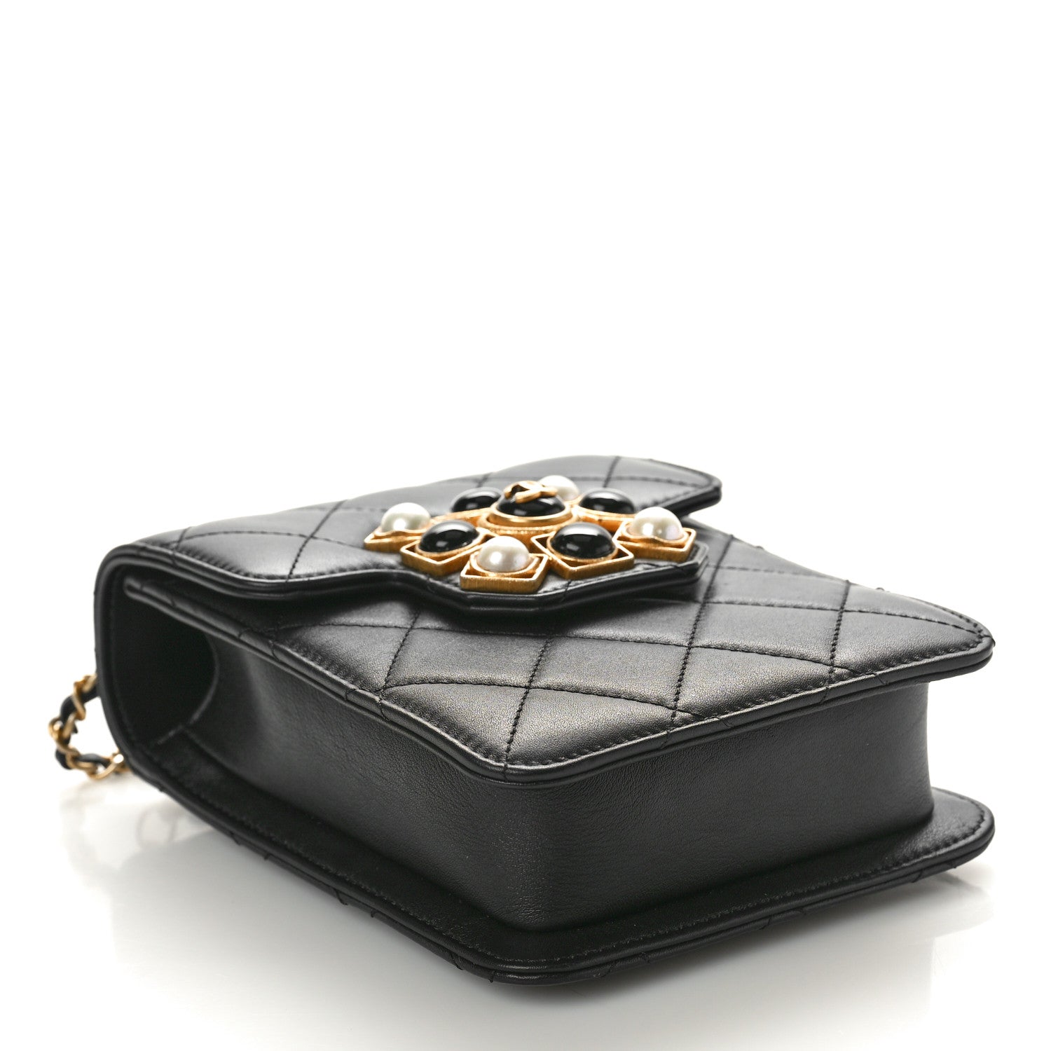 Chanel Calfskin Quilted Resin Pearl North South Flap Bag Black 4 of 11