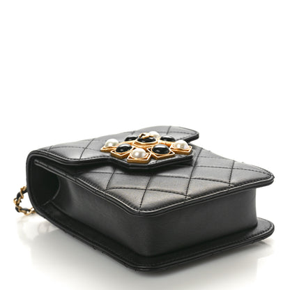 Chanel Calfskin Quilted Resin Pearl North South Flap Bag Black 4 of 11