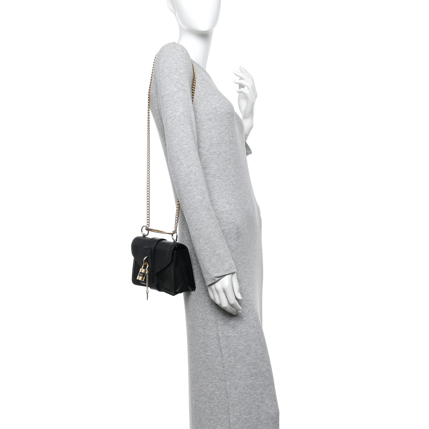 Goatskin Calfskin Mini Aby Chain Shoulder Bag Black
