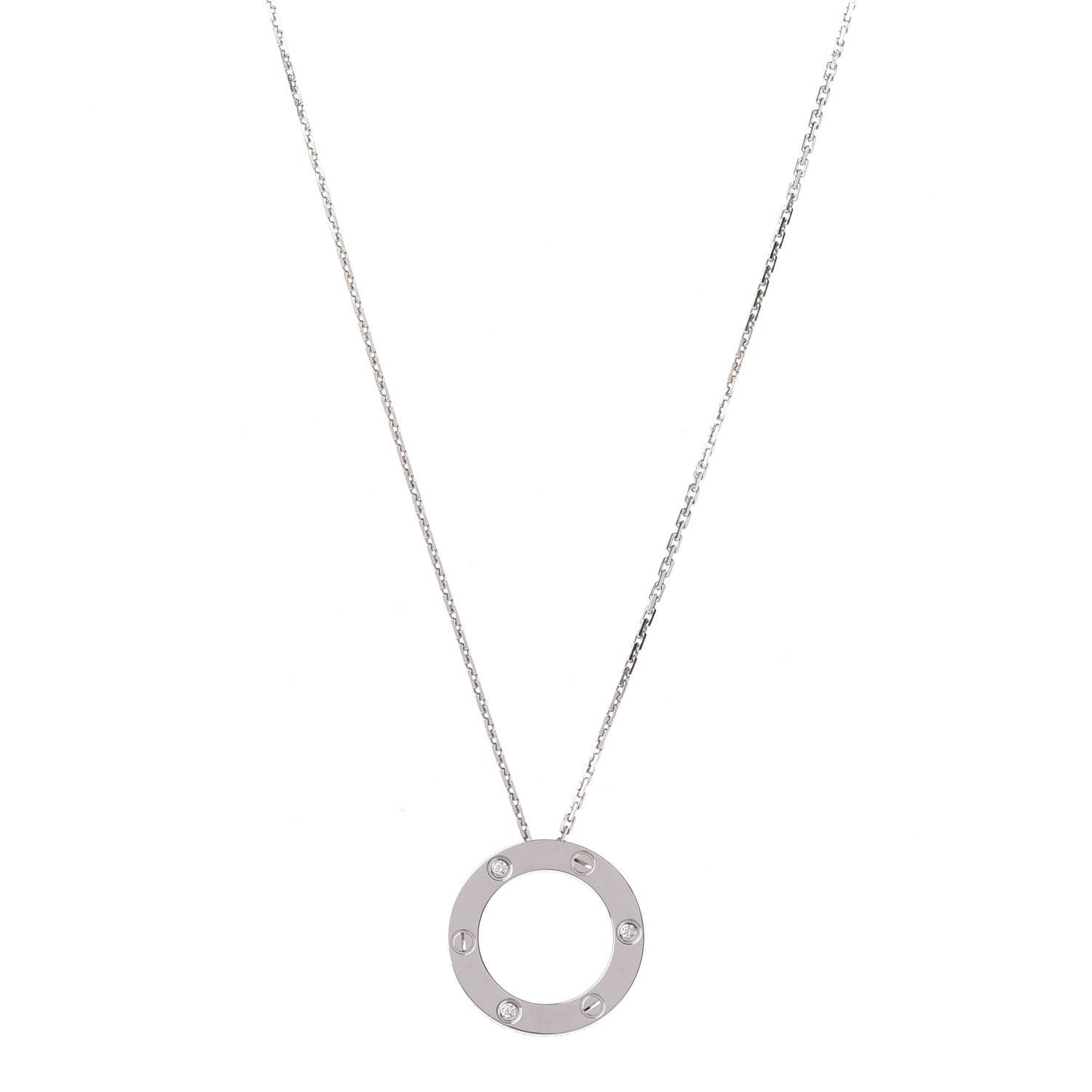 18K White Gold 3 Diamonds LOVE Pendant Necklace