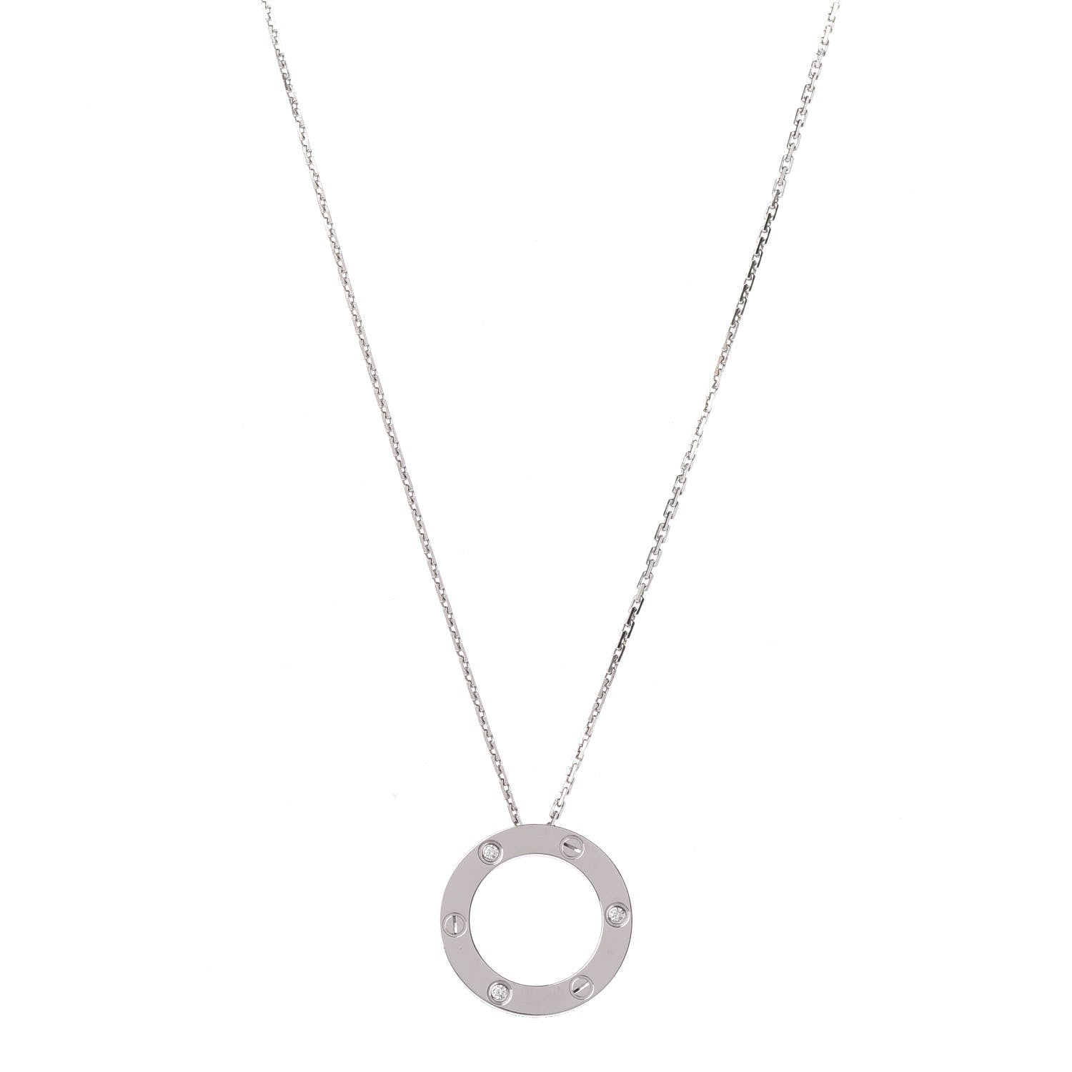 Cartier 18K White Gold 3 Diamonds LOVE Pendant Necklace 1 of 7