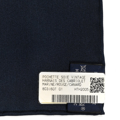 Hermes Silk Harnais Des Cabriolet Pocket Square Marine Rouge Canard 3 of 4