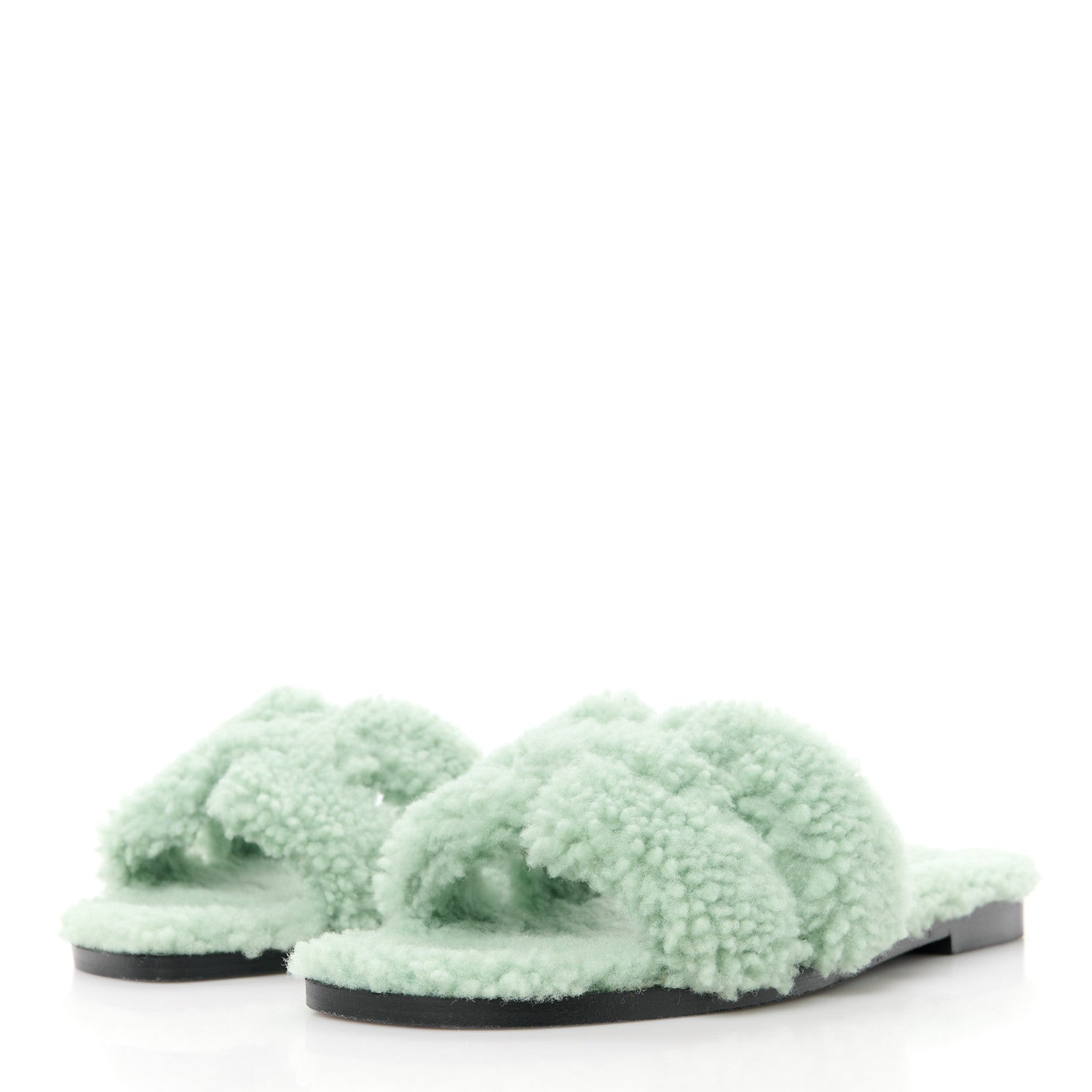 Hermes Woolskin Oran Sandals 36.5 Vert D’eau 3 of 8