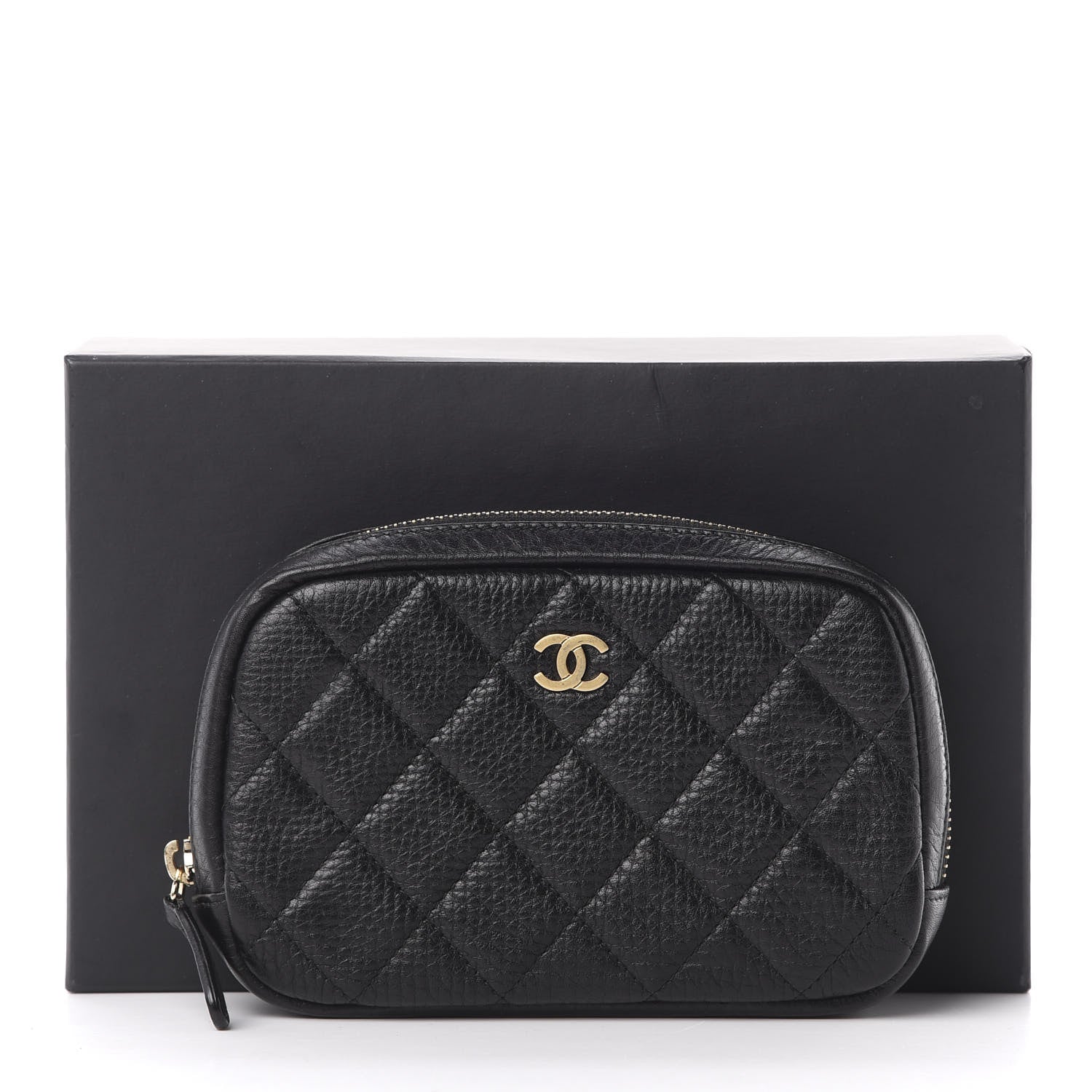 Chanel Grained Calfskin Quilted Small Curvy Pouch Cosmetic Case Black 7 of 7