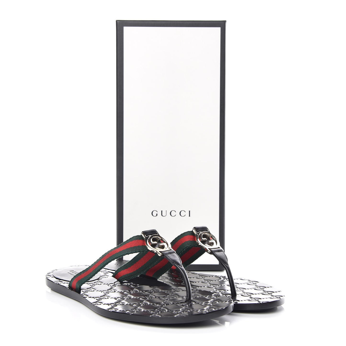 Nylon Guccissima Web Womens Thong Sandals 39.5 Green Red Black