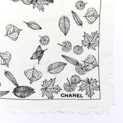 Chanel Cashmere CC Logo Leaves Scarf White Black 3 of 10