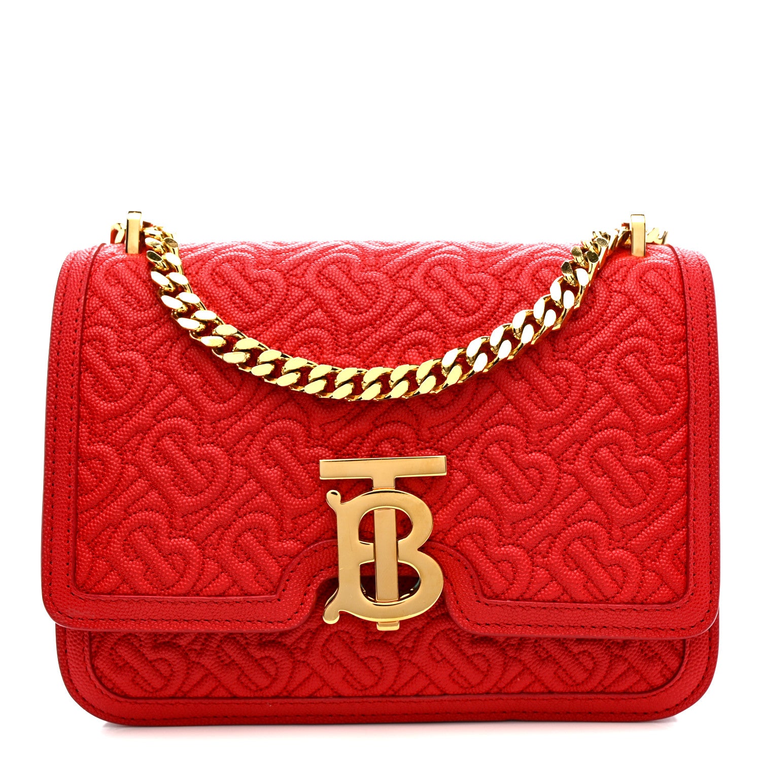 Burberry Grainy Calfskin Monogram Embossed Small TB Chain Bag Bright Red 1 of 10
