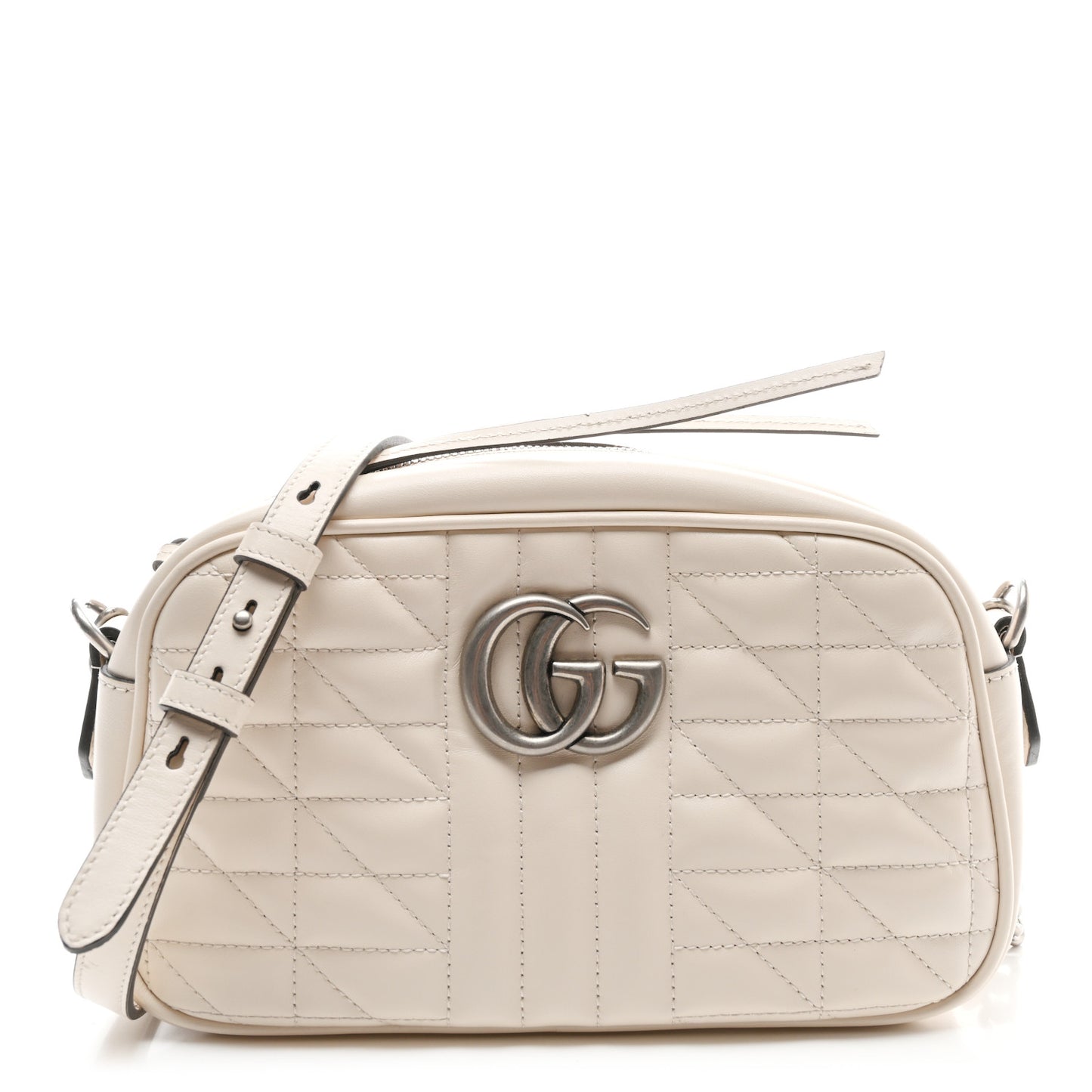 Calfskin Matelasse Aria Small GG Marmont Chain Shoulder Bag Mystic White