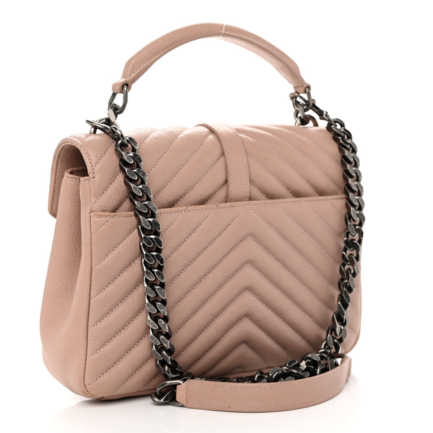 Saint Laurent Sheepskin Matelasse Chevron Monogram Medium College Bag Rose Powder 3 of 10