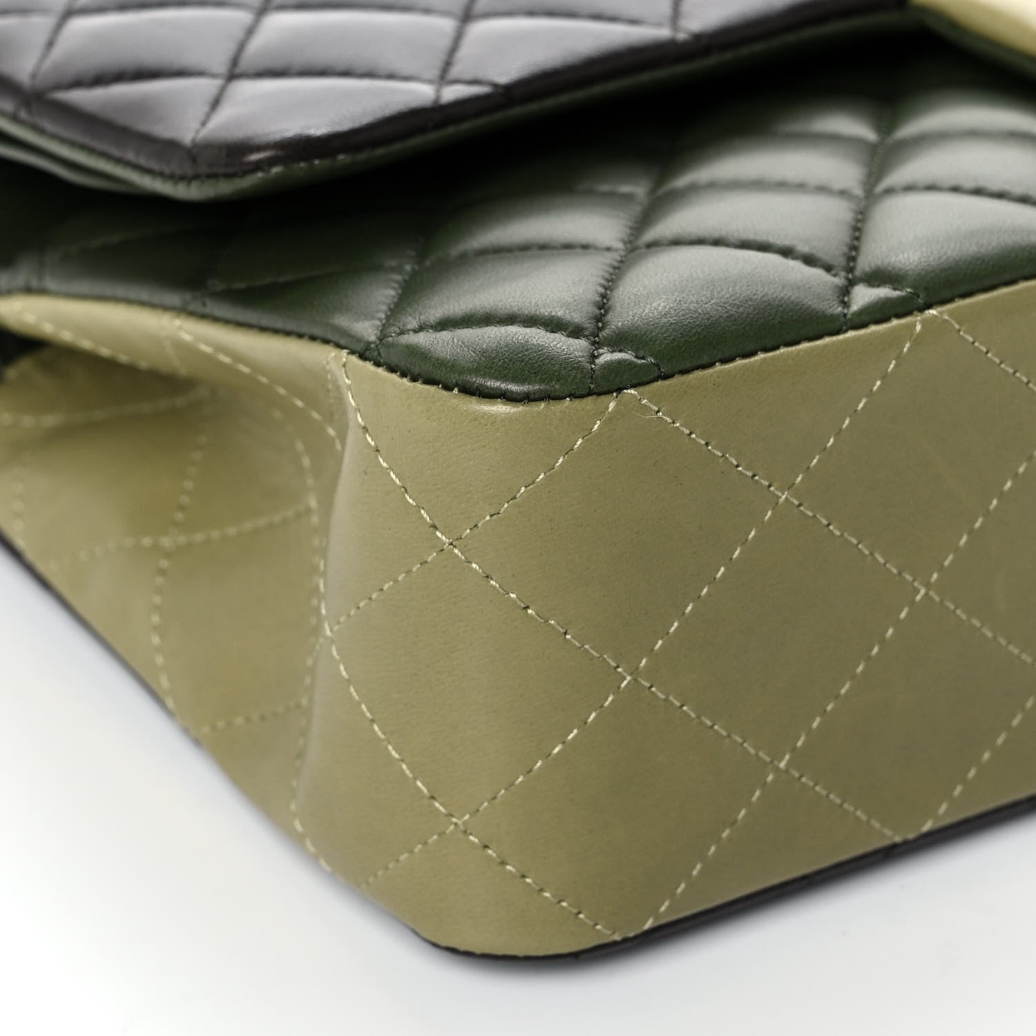 Chanel Lambskin Quilted Tri-Color Medium Double Flap Green Brown 8 of 11