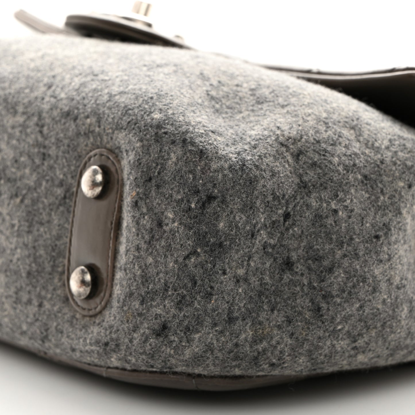 Felt Glazed Calfskin Quilted Edelweiss Flower Flap Grey