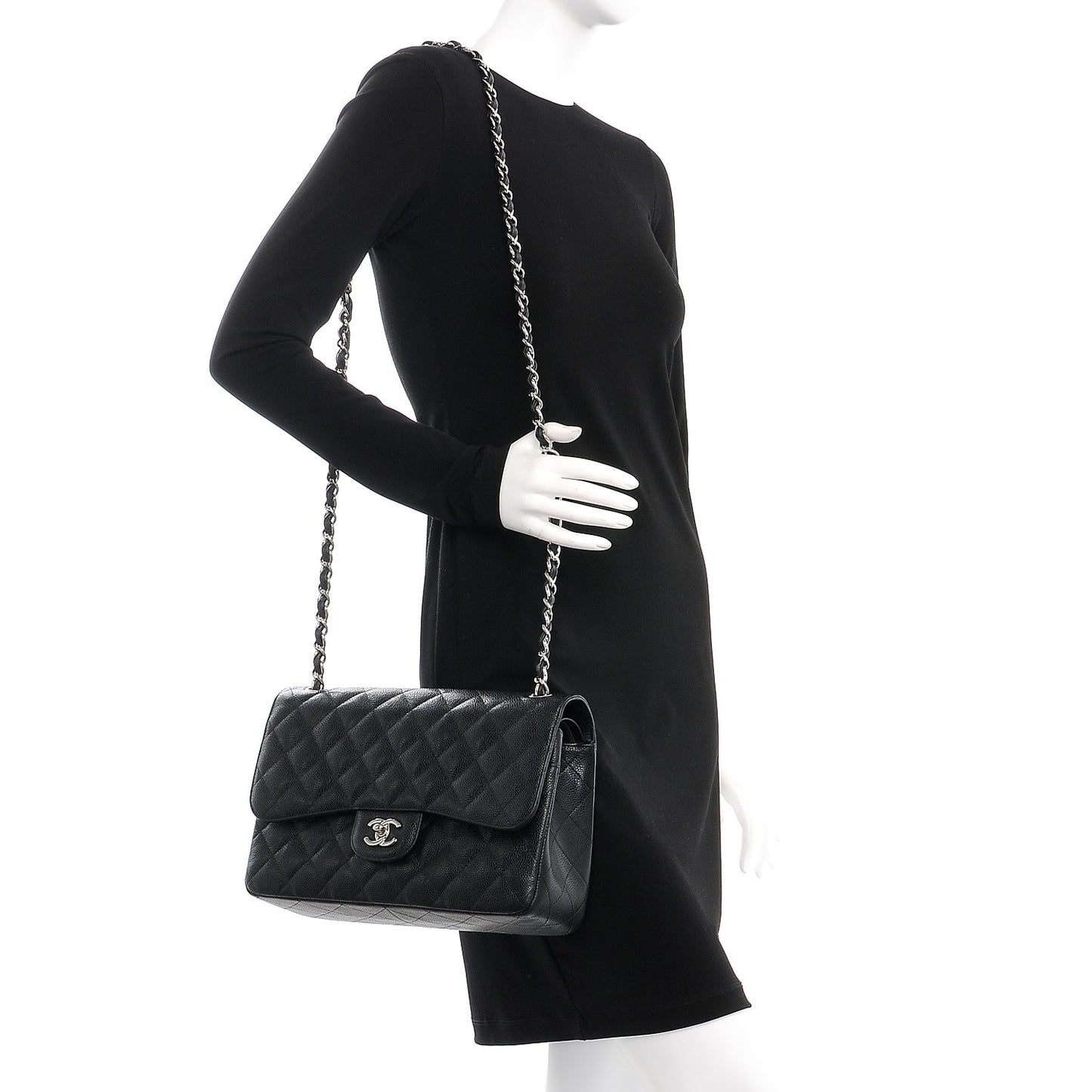 Caviar Quilted Jumbo Double Flap Black