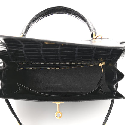 Hermes Shiny Porosus Crocodile Kelly Sellier 25 Black 5 of 18