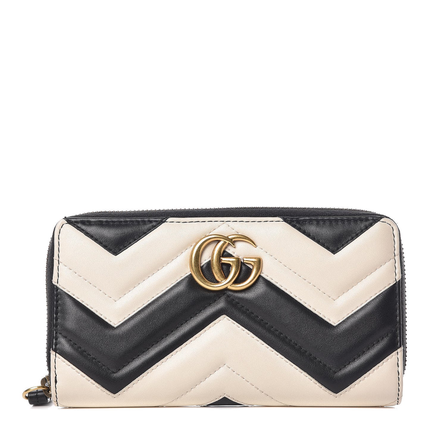 Calfskin Matelasse GG Marmont Zip Around Wallet Black White