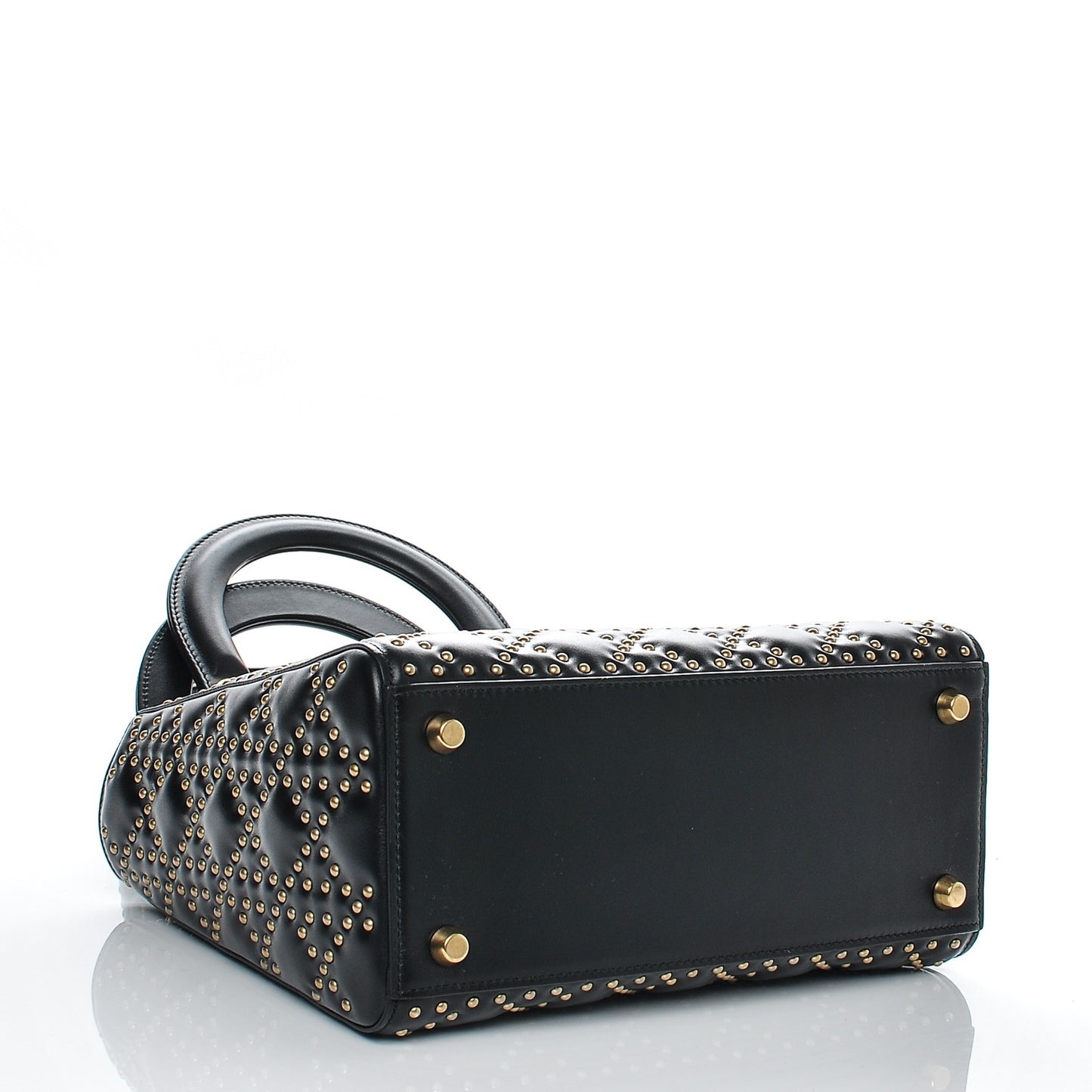 Calfskin Cannage Studded Medium Supple Lady Dior Black