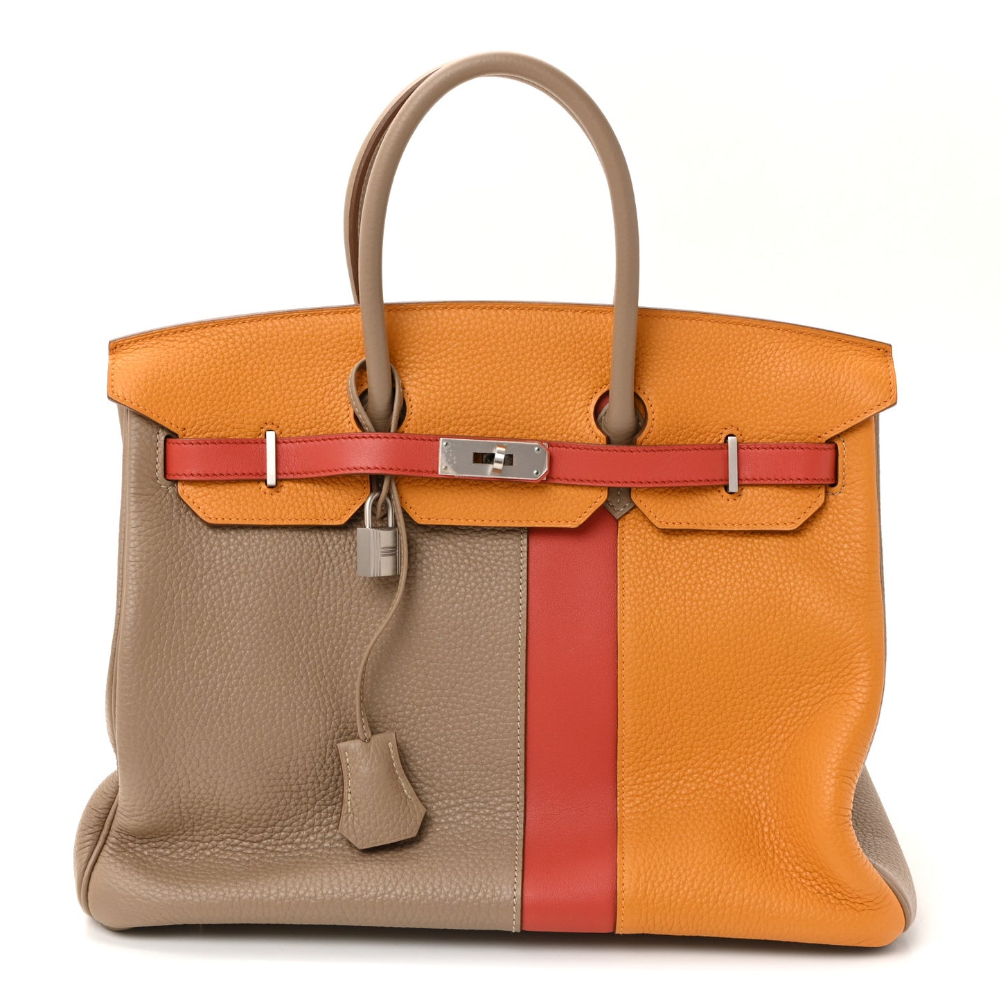 Taurillon Clemence Swift Tri-Color Birkin 35 Sanguine Gris Tourterelle Moutarde