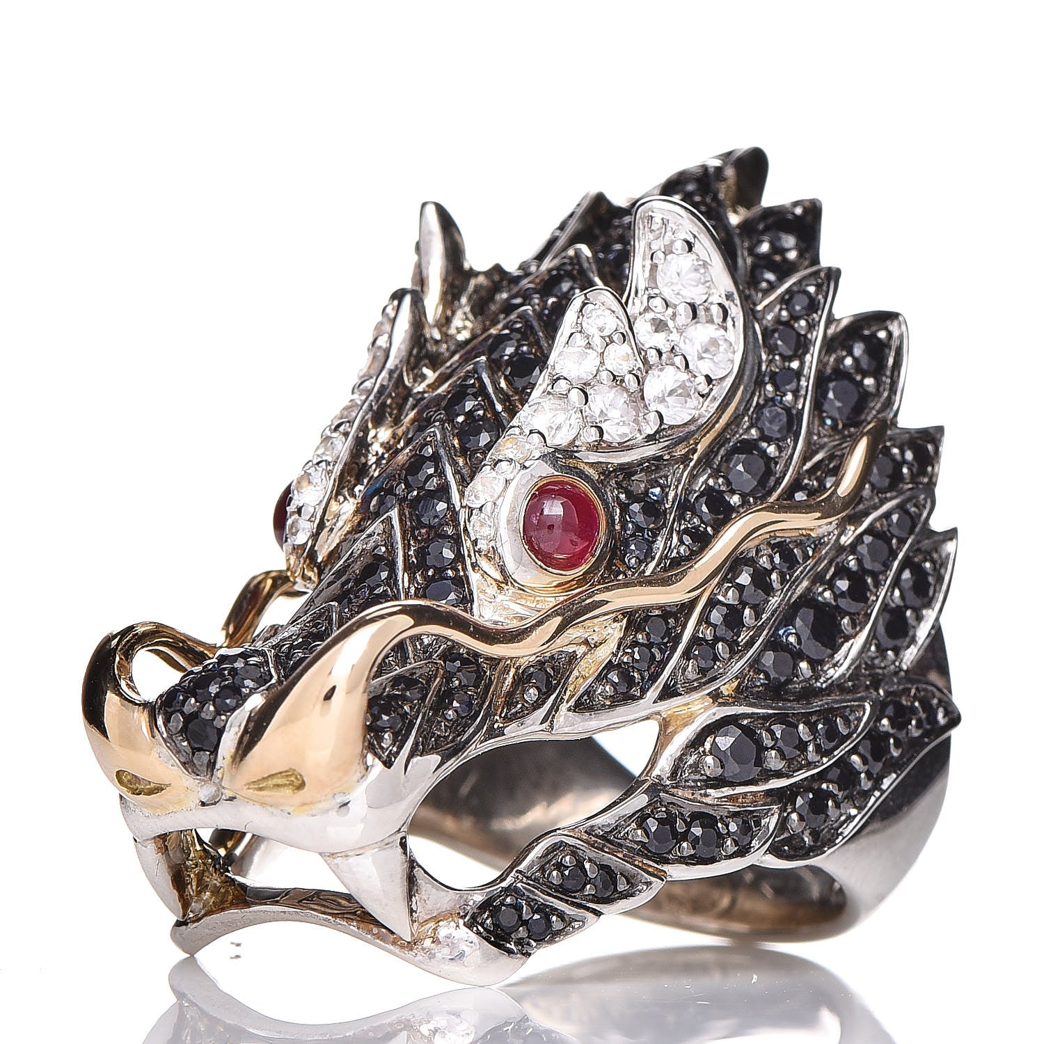 John Hardy Sterling Silver 18K Yellow Gold Ruby Black Sapphire White Sapphire Naga Head Ring 54 7 1 of 9