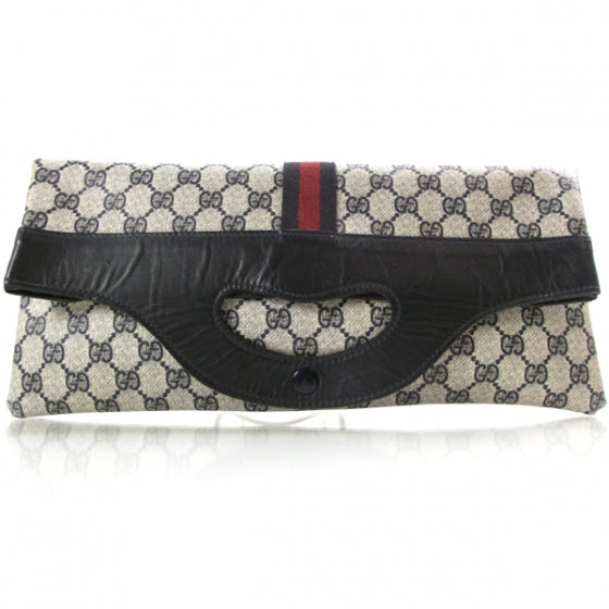 Gucci Monogram Fold Over Clutch Navy 1 of 8