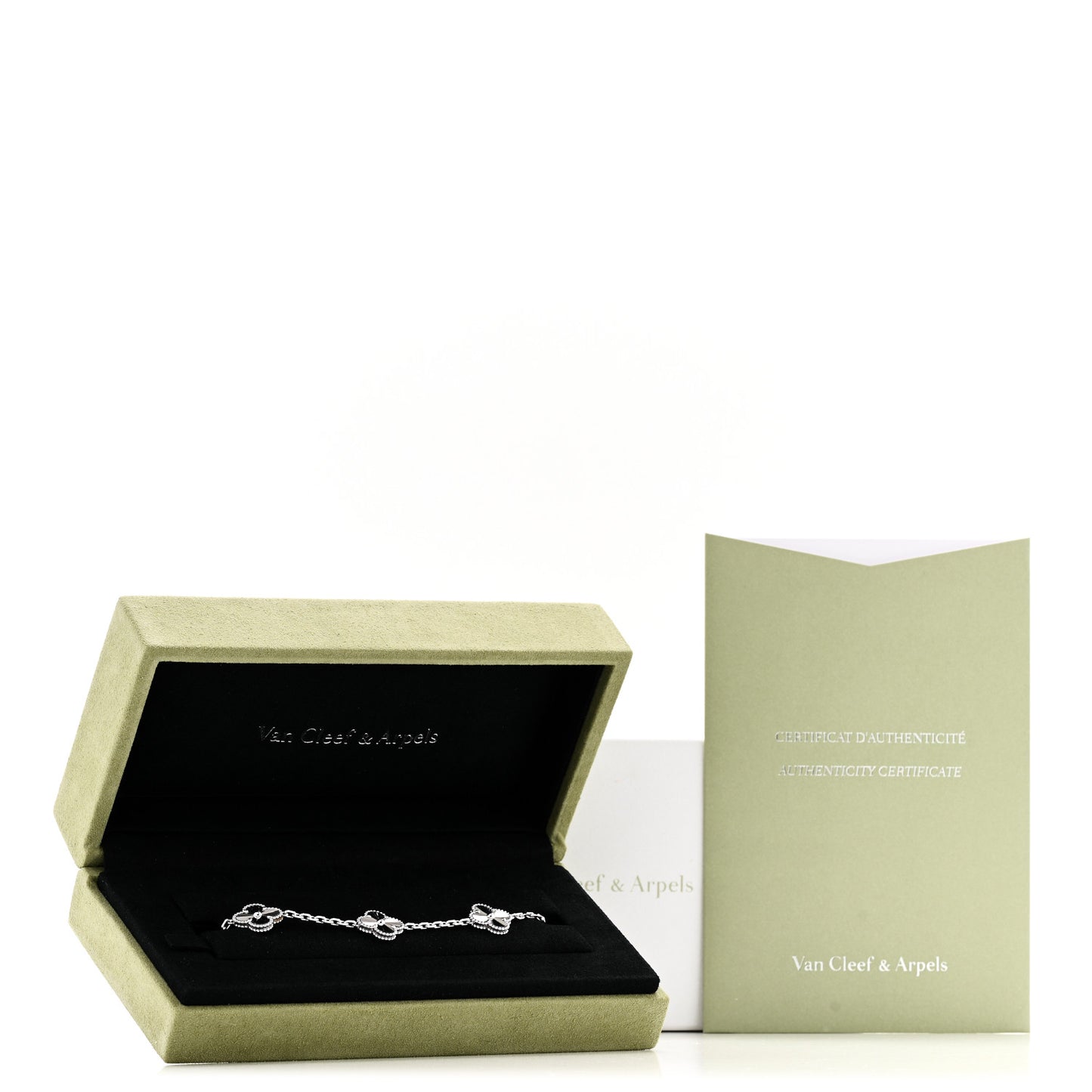 18K White Gold 5 Motifs Guilloche Vintage Alhambra Bracelet