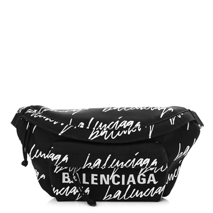 Balenciaga Recycled Sport Nylon Scribble Logo Wheel Beltpack Black White 1 of 10