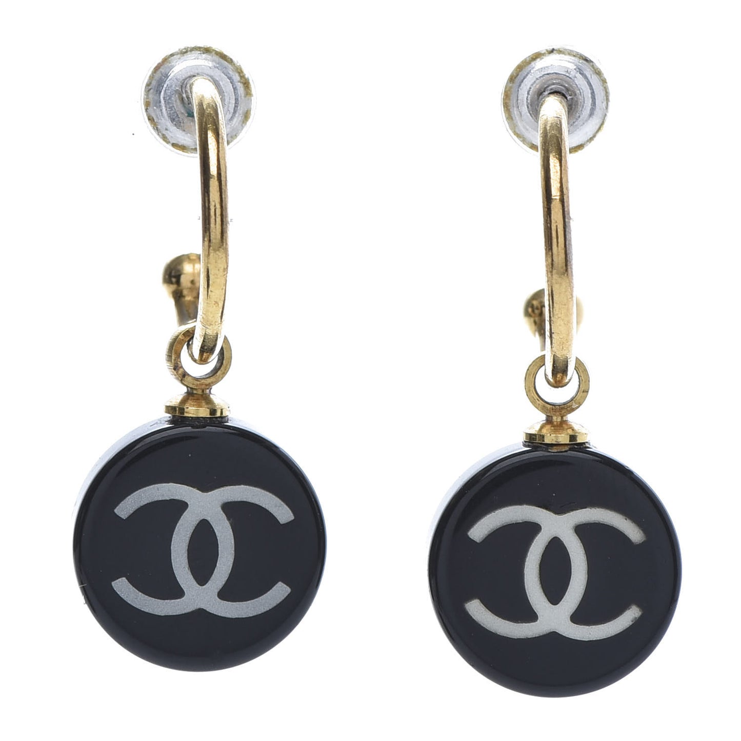 Enamel CC Dangle Earrings Gold Black