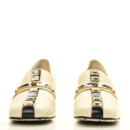 Gucci Goatskin Crystal Mid-Heel Loafer Pumps 40 Ivory 2 of 9
